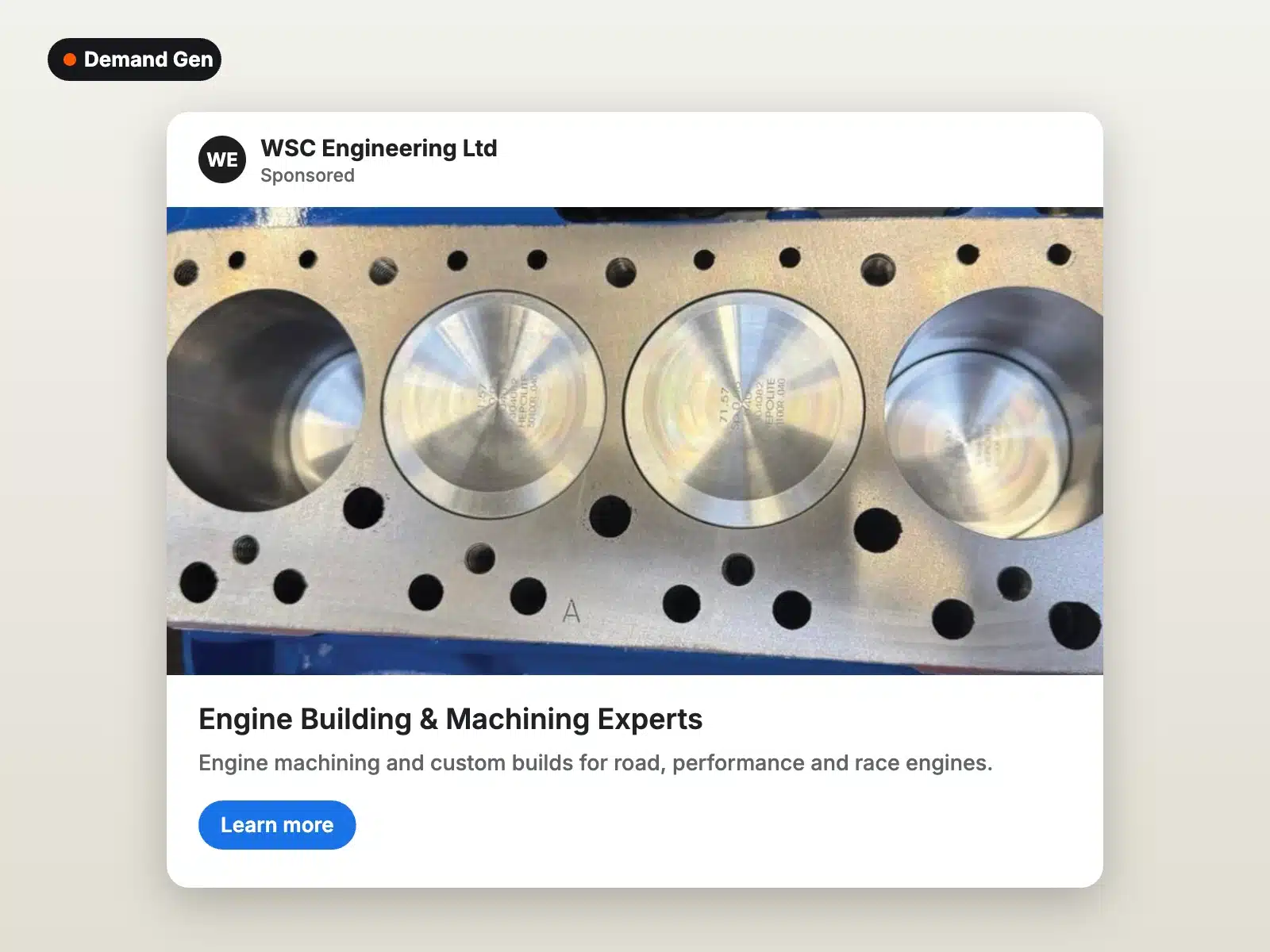 Demand Gen ad for an engine machining company