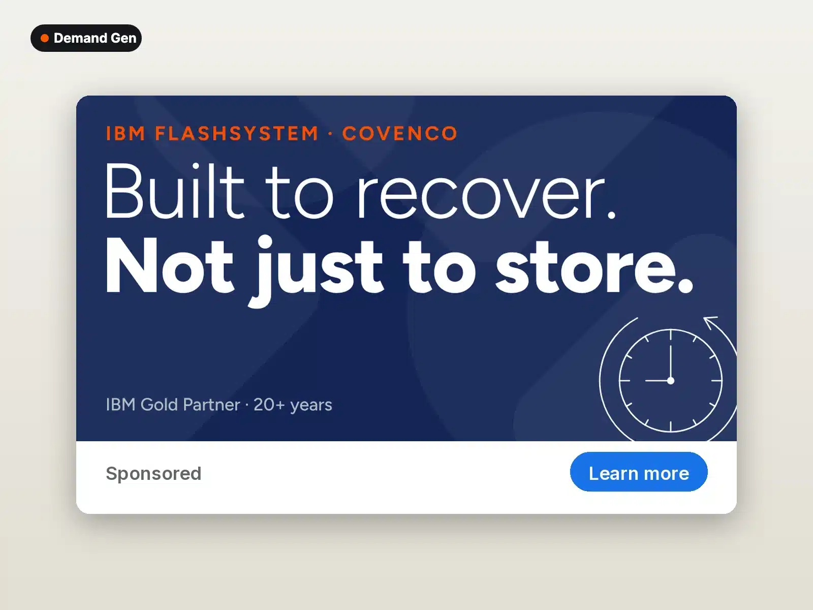 Dark Demand Gen ad for an IBM storage partner