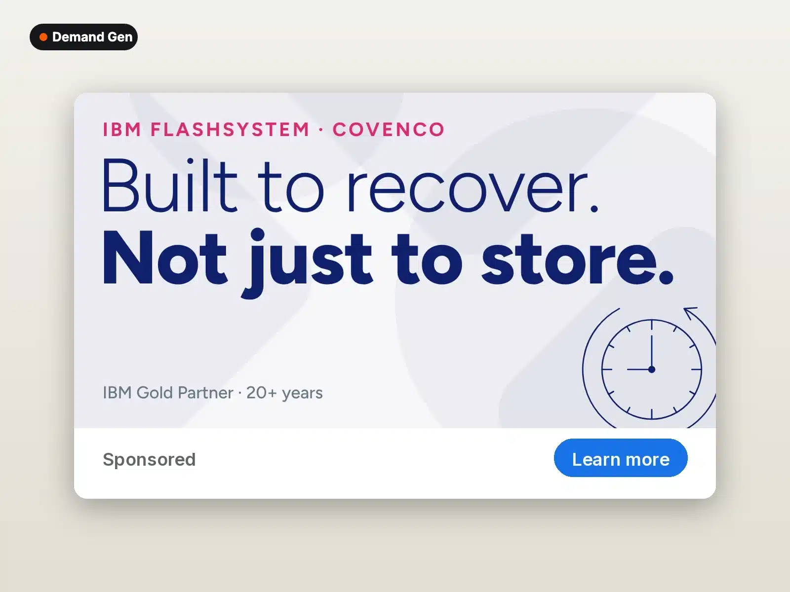 Light Demand Gen ad for an IBM storage partner