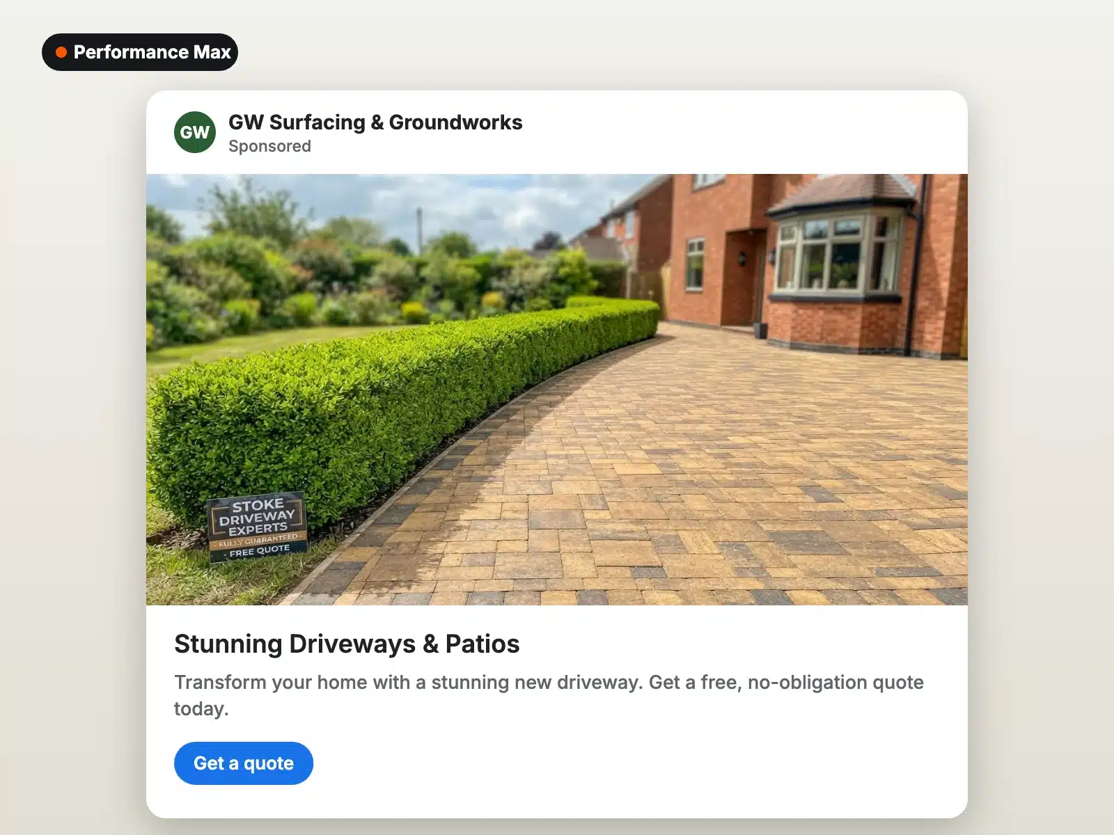 Performance Max ad for a block paving company