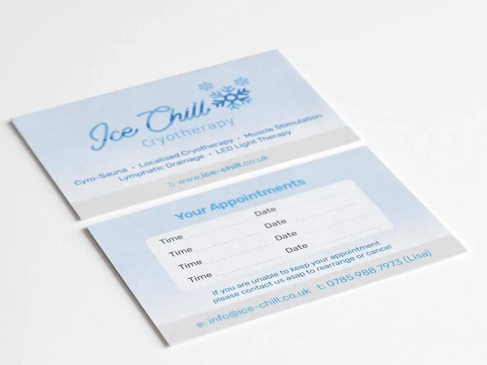 Light blue business and appointment cards