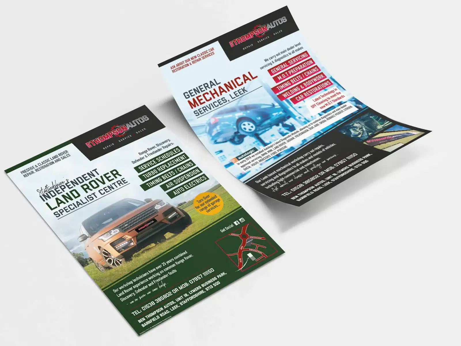 Leaflets for a car sales and servicing garage
