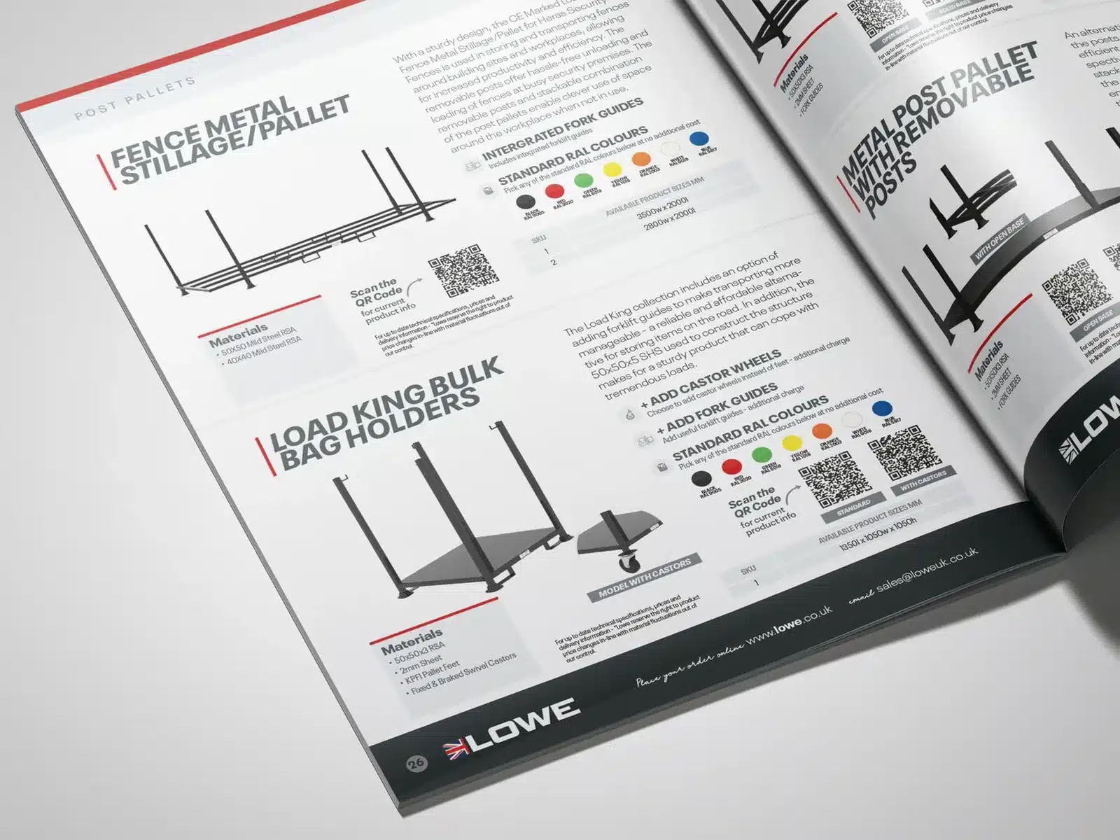Catalogue spread showing metal stillages