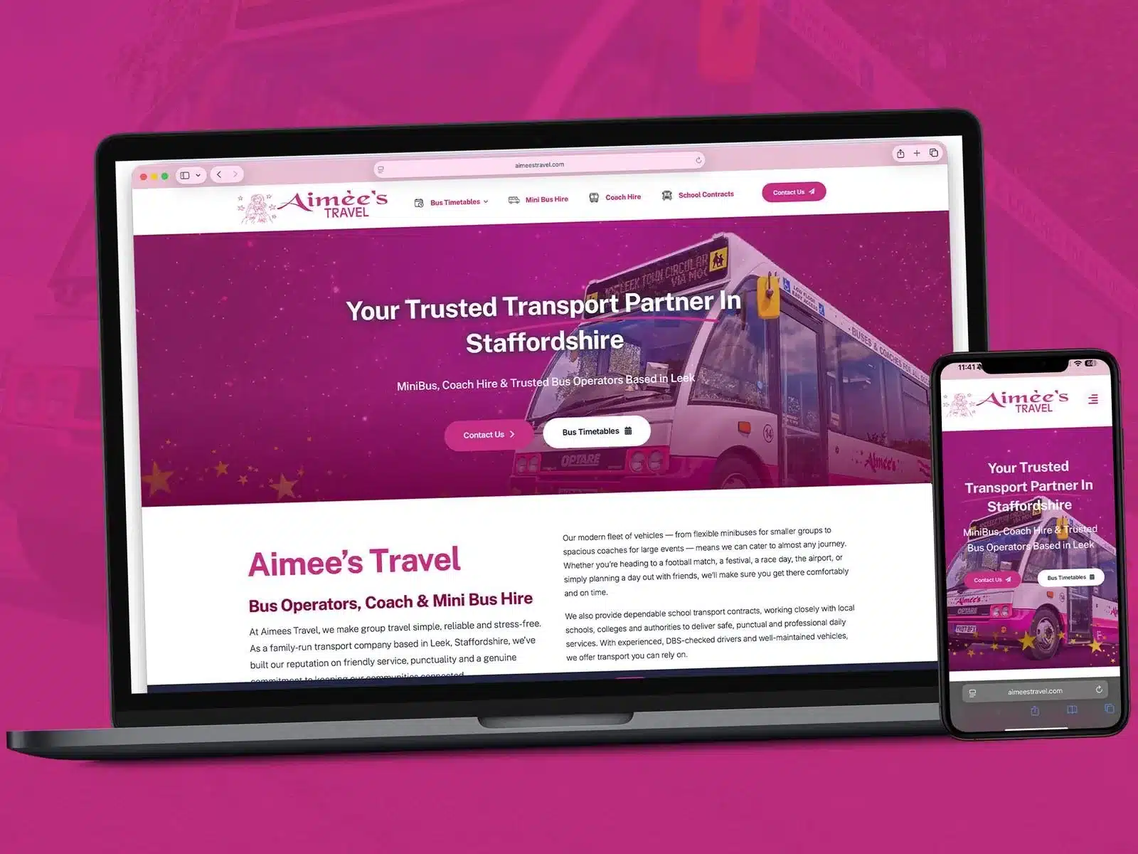 Coach operator website design Coach and minibus operator website on a laptop and phone