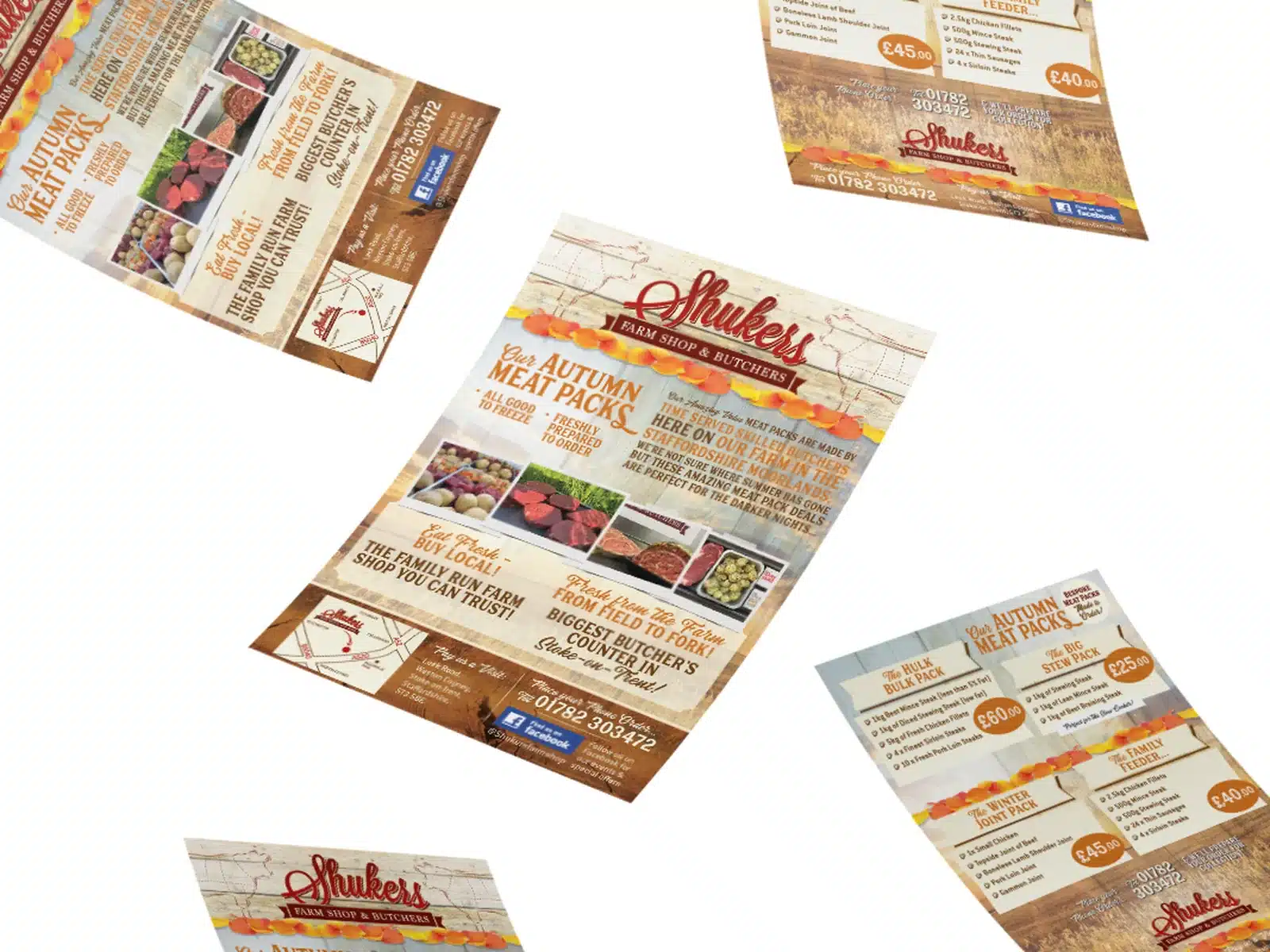 Autumn leaflets for a farm shop and butchers