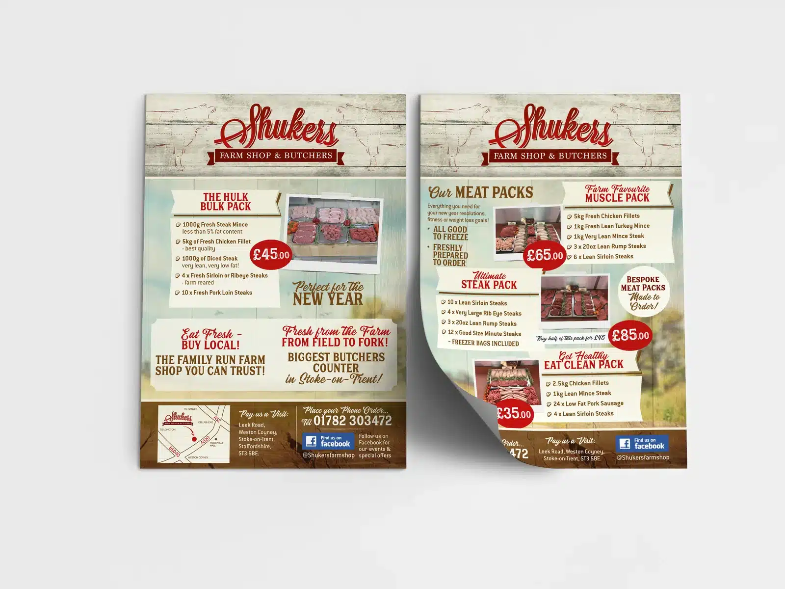 Branded leaflets for a farm shop and butchers