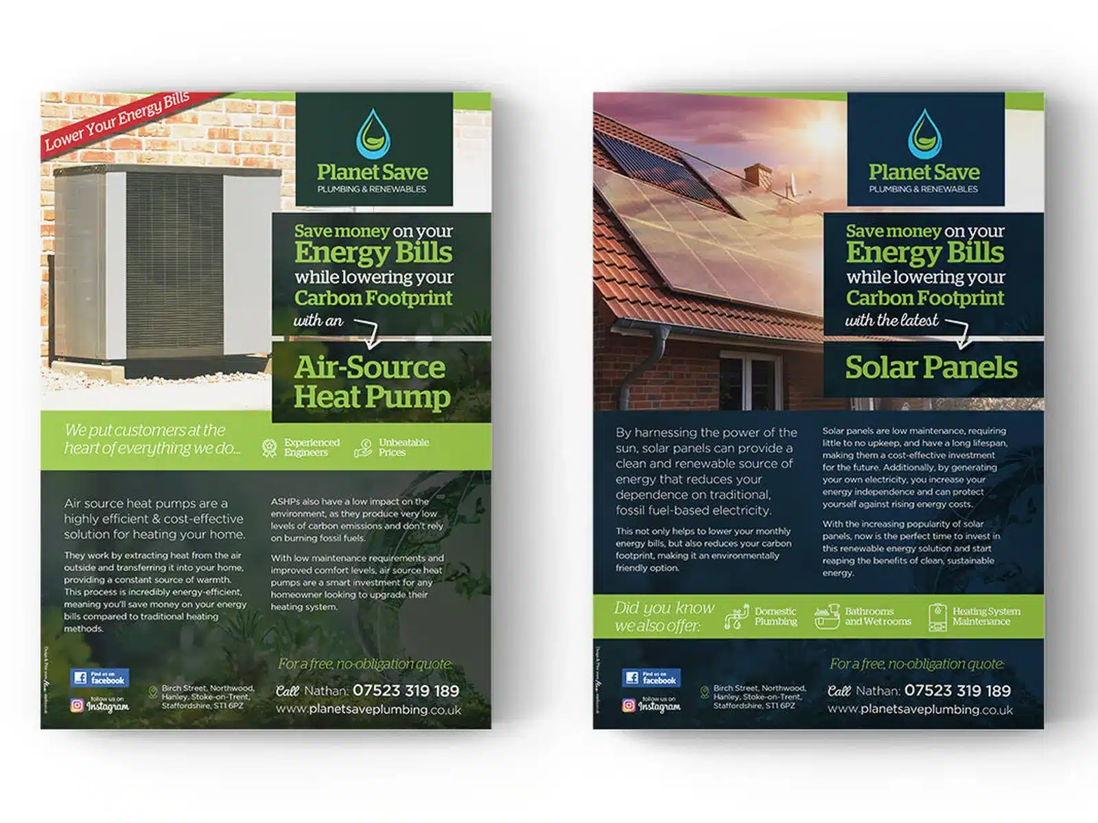 Leaflets for heat pump and solar panel installs