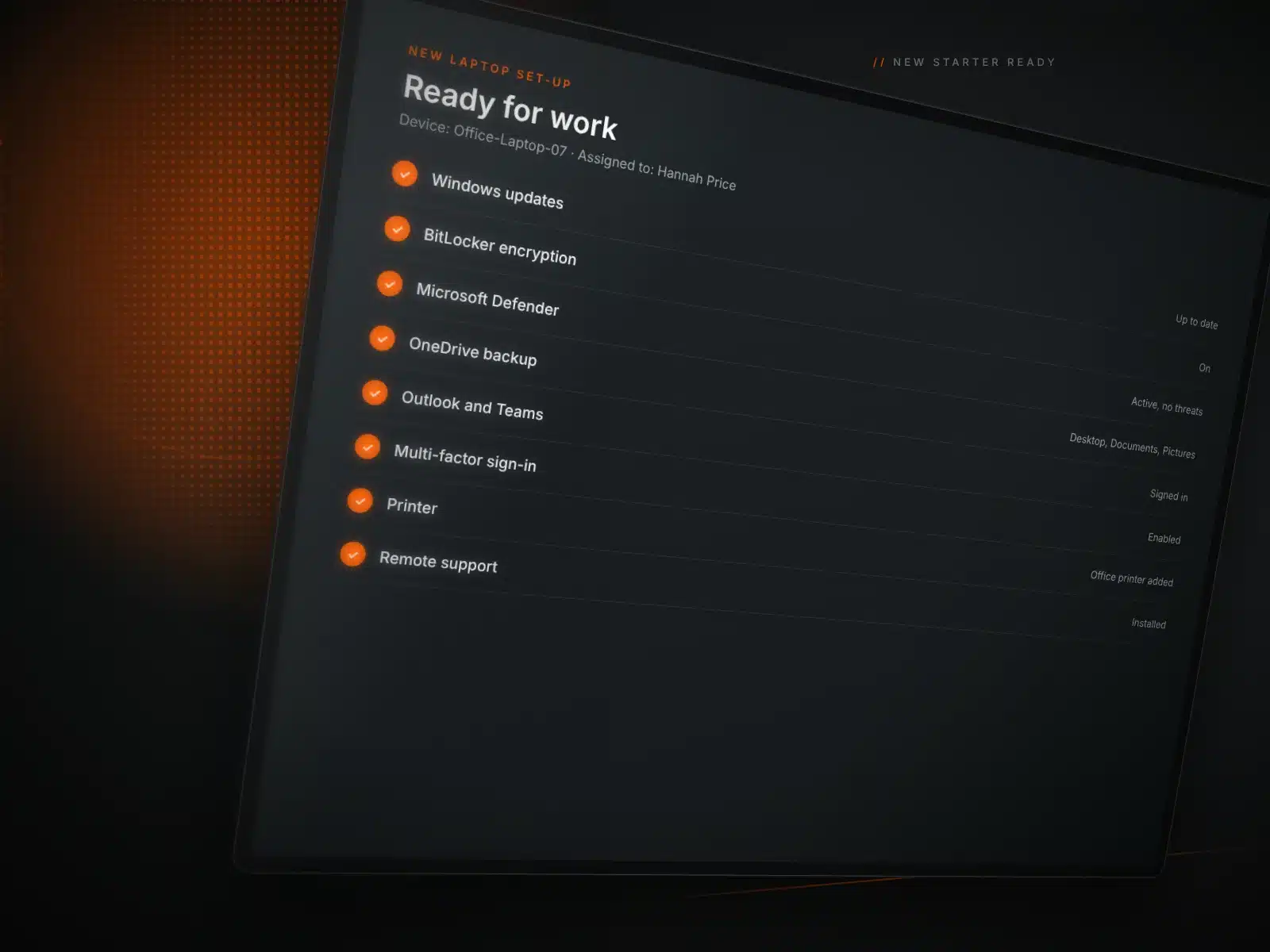 It support laptop setup checklist New laptop set-up checklist with encryption, backup and updates ticked off
