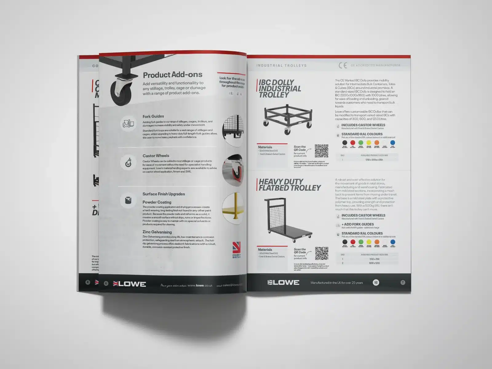 Product catalogue spread for a manufacturer