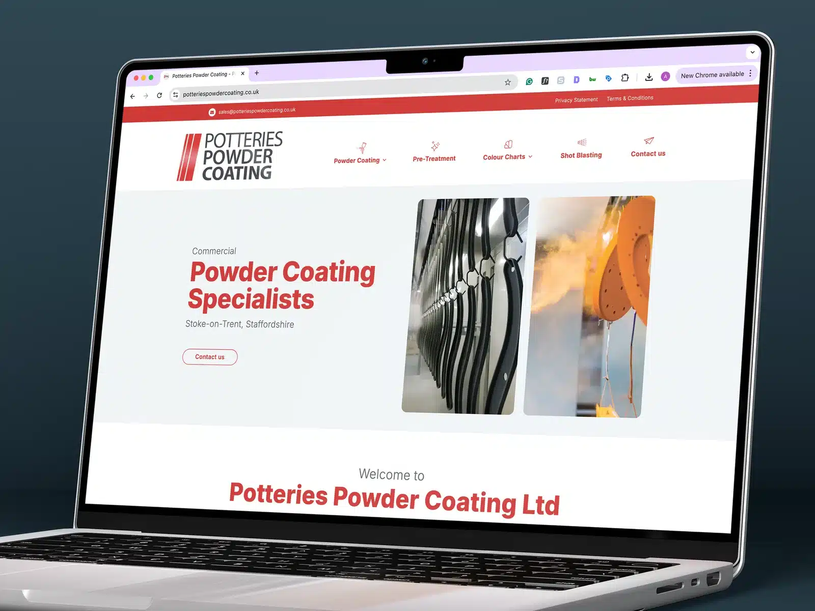 Powder coating website design Powder coating company website on a laptop