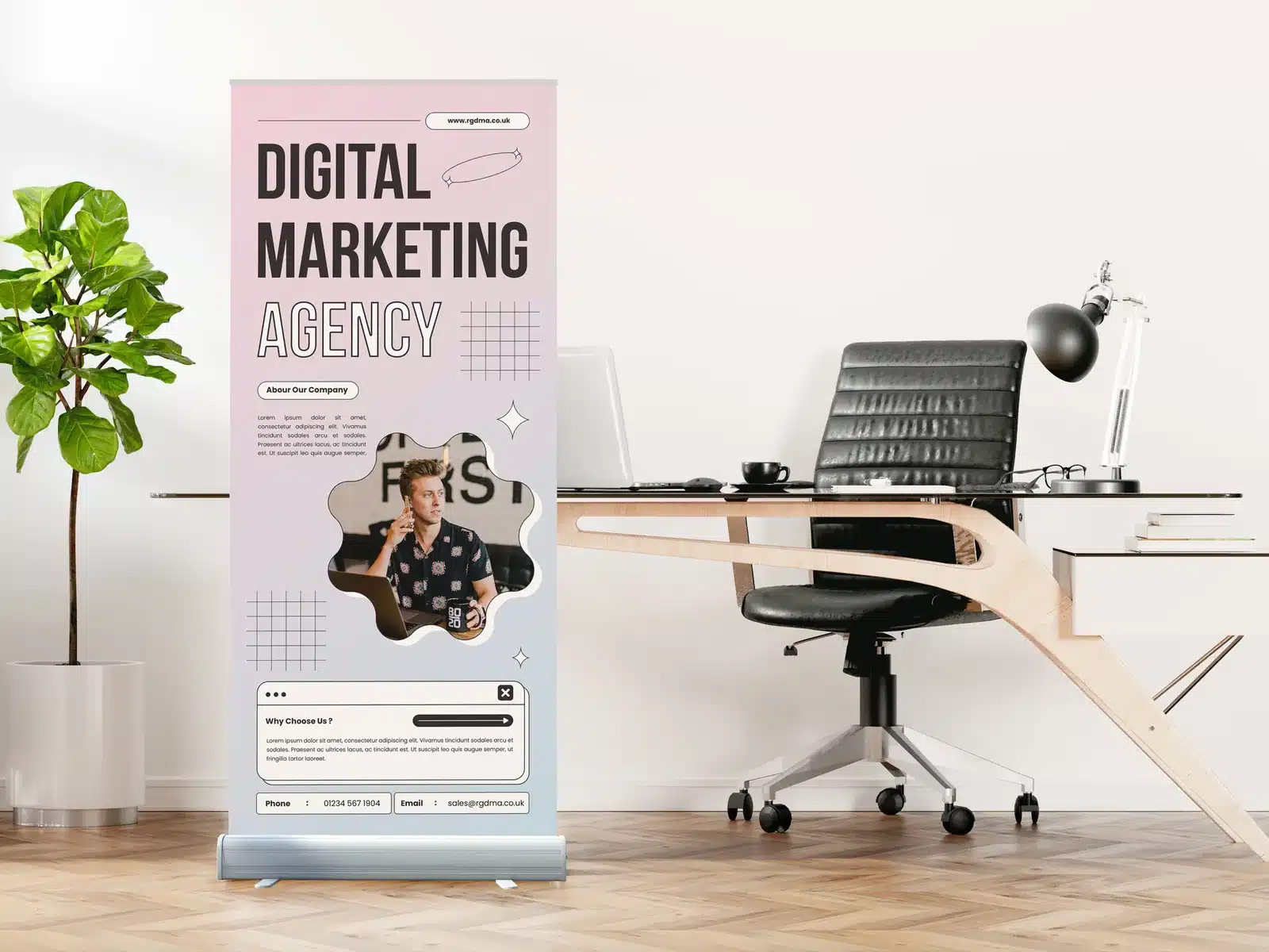 Printed pull up roller banner on its stand