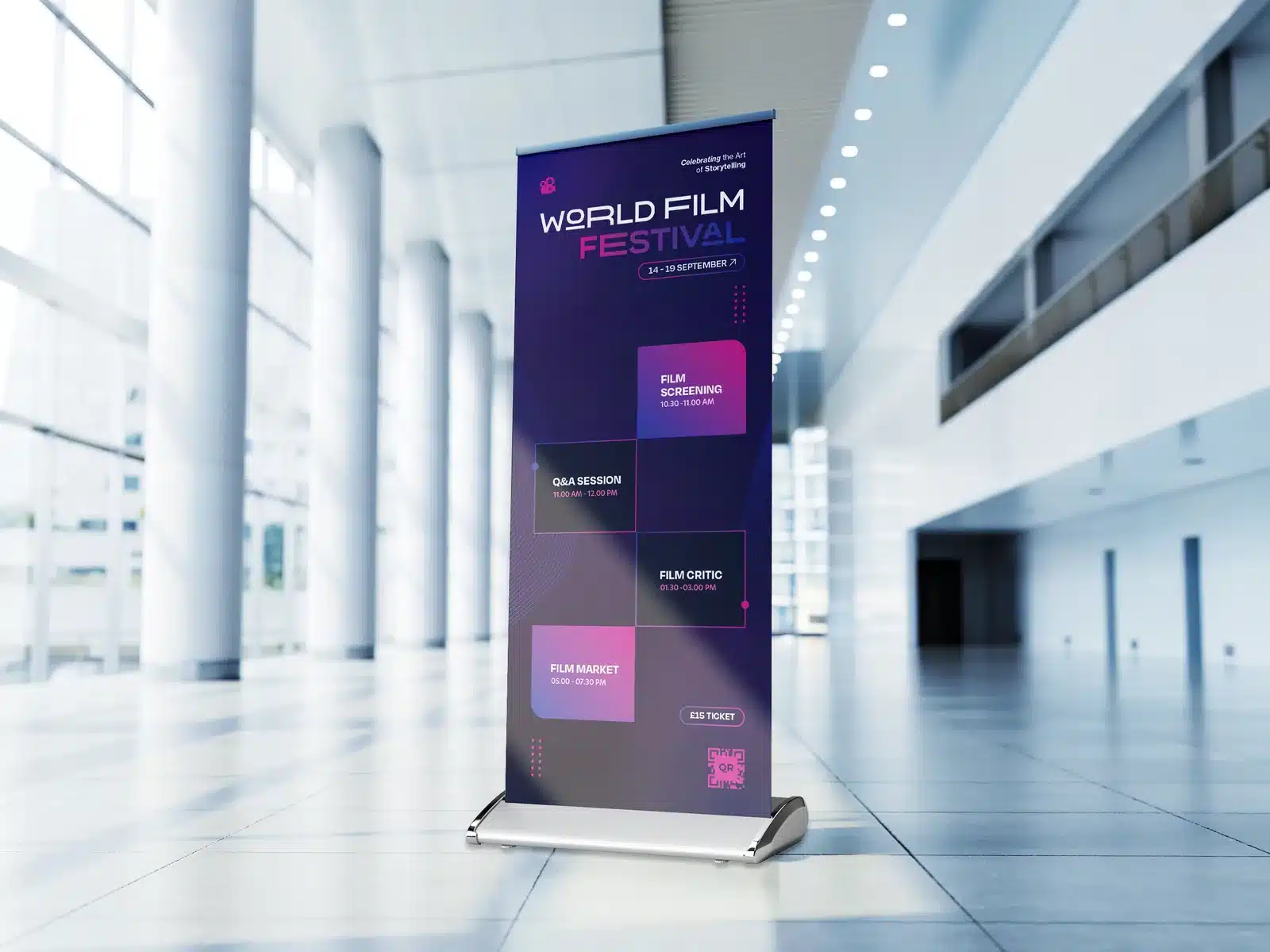Printed pull up roller banner on its stand