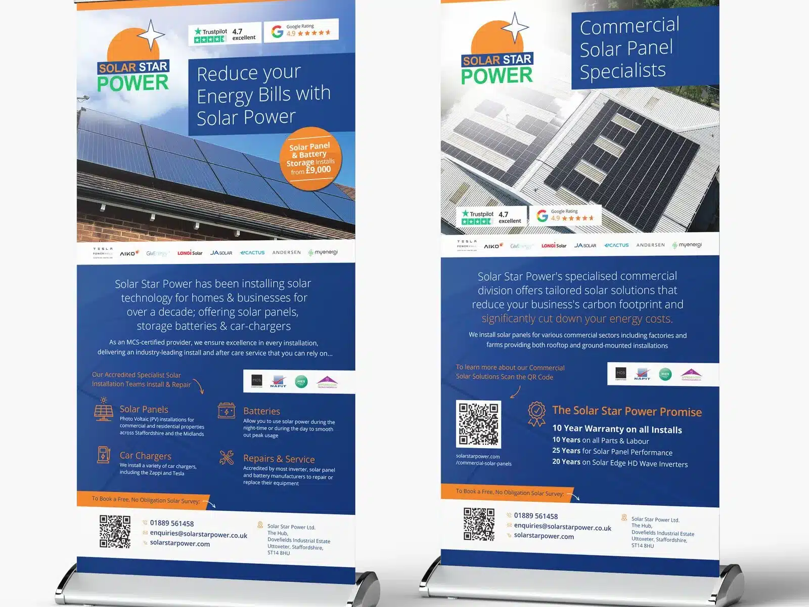 Roller banners for a solar installer