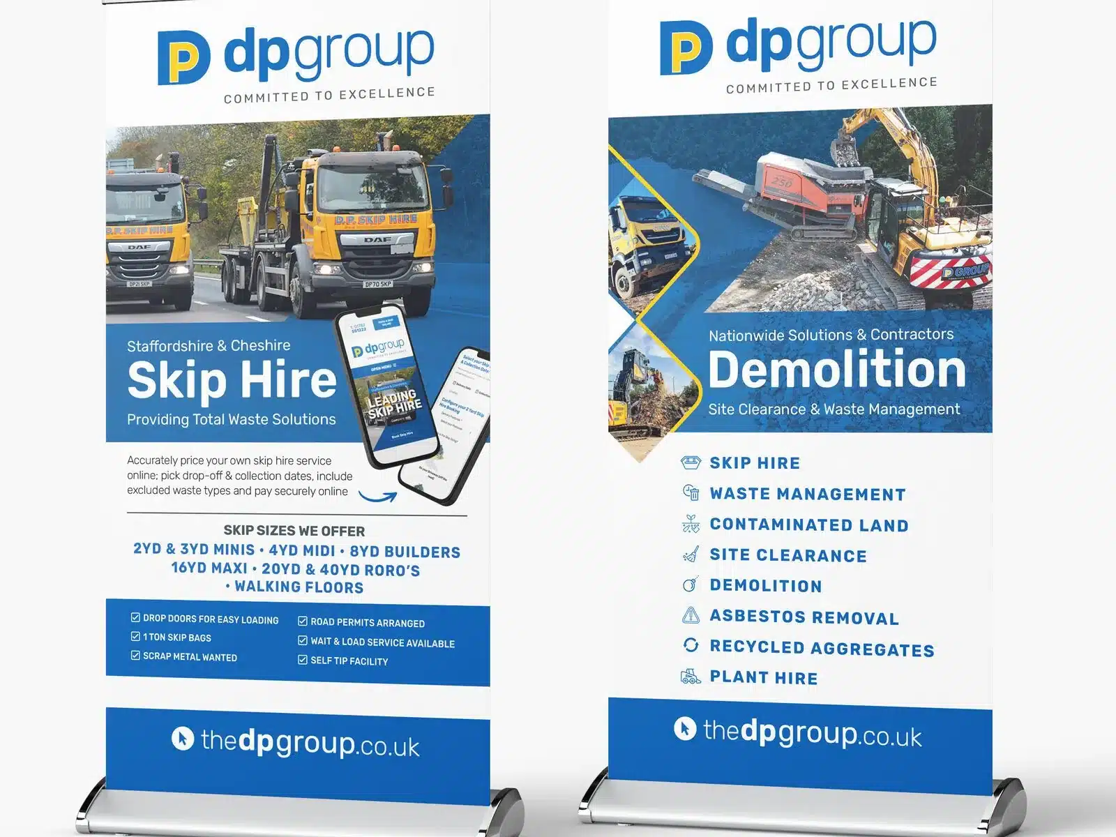 Roller banners for a skip hire company
