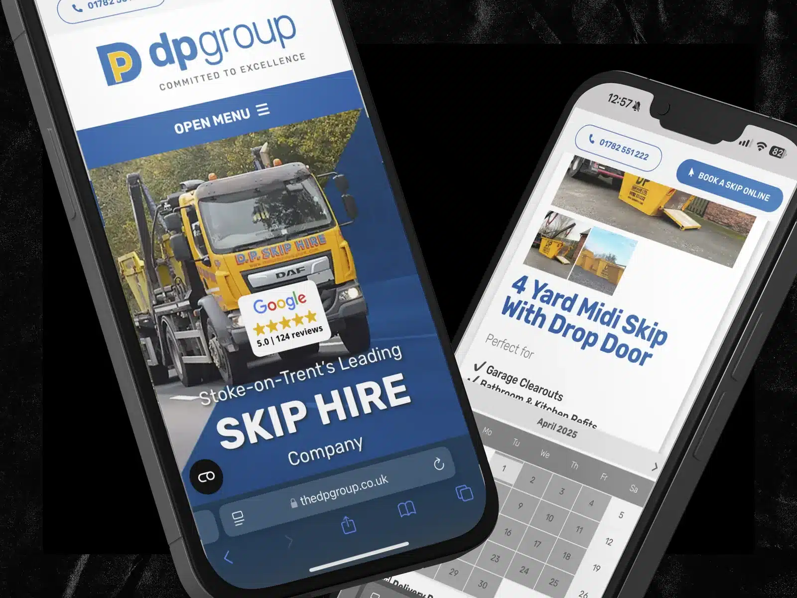 Skip hire company website on two phones Skip hire company website on two phones