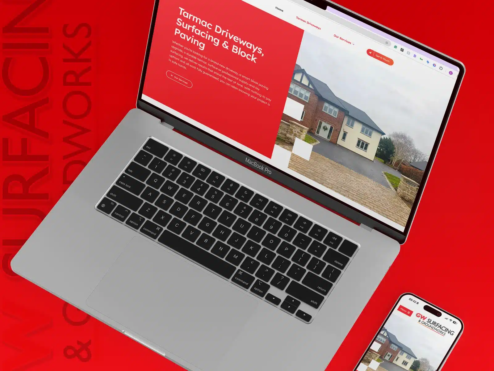 Surfacing contractor website design Surfacing contractor website on a laptop and phone