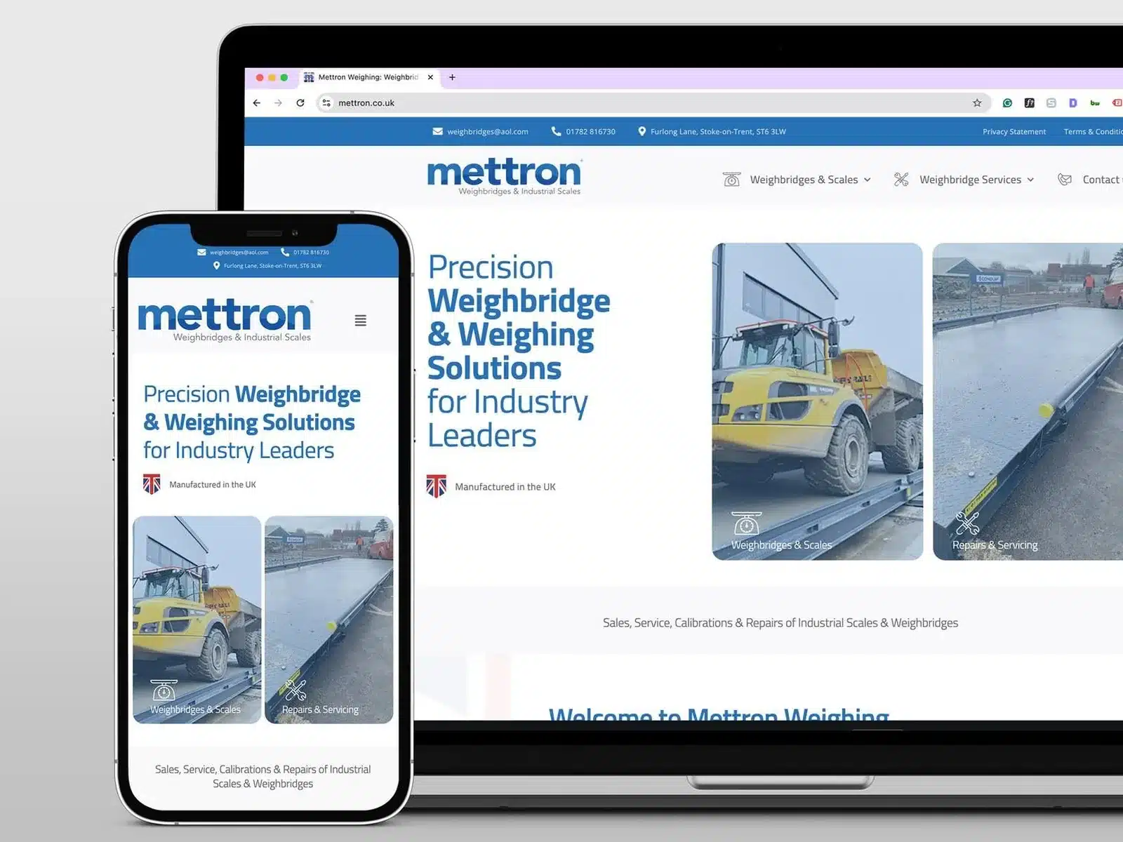 Weighbridge manufacturer website design Weighbridge manufacturer website on a laptop and phone